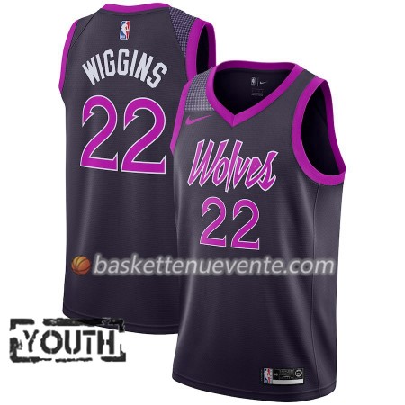 Maillot Basket Minnesota Timberwolves Andrew Wiggins 22 2018-19 Nike City Edition Pourpre Swingman - Enfant